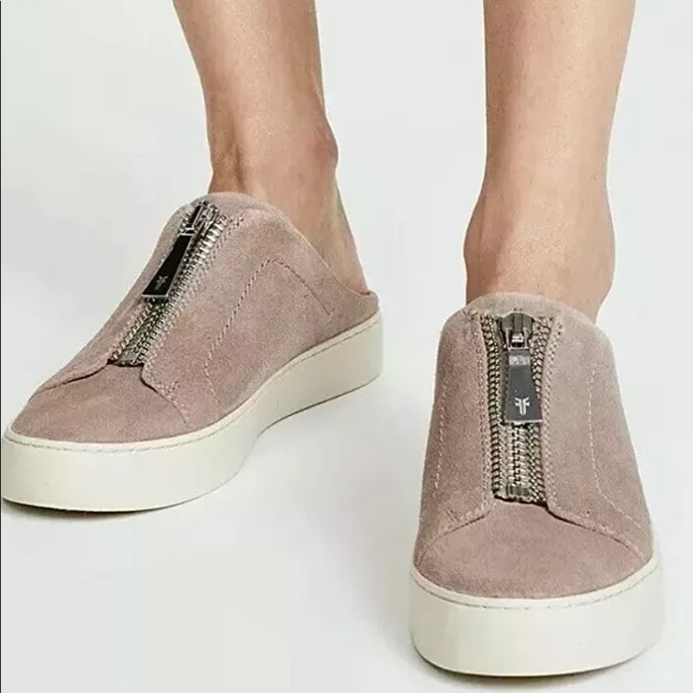New Frye Lena Slip On Suede Zipper Mule Sneakers - Picture 1 of 5